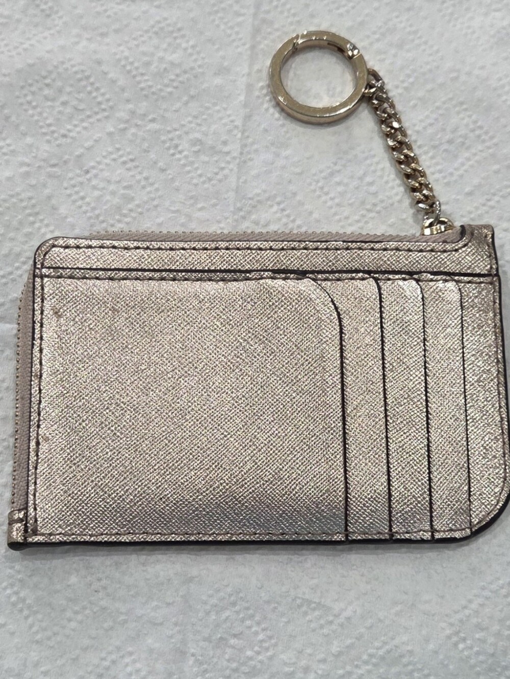 Kate Spade Metallic Champagne Rose Gold L-Zip Key Pouch Card Holder - Picture 5 of 10